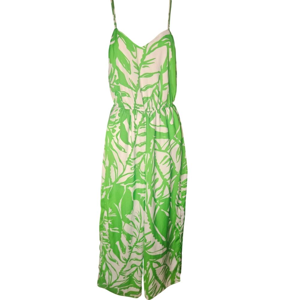 Lilly Pulitzer Green White Halter Jumpsuit Floral Zip up Pockets Sz XS Lined - Picture 2 of 9